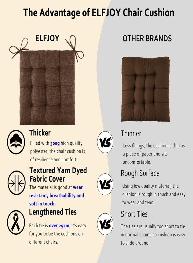 ELFJOY 4 Pack Chair Cushions for Dining Chairs Chair Pads Cushion for Kitchen Office Tufted Textured Square Seat Cushion with Ties (16" Dark Coffee) - Image 4